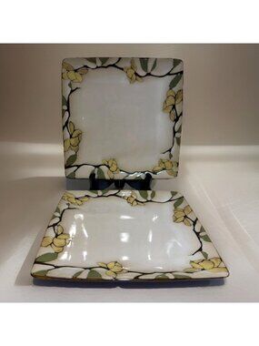 Gourmet Basics Mikasa Emory Square Salad Plates 8.5” Floral Border Set of 2